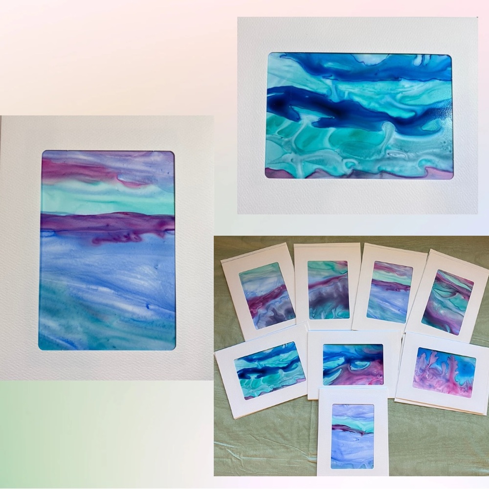 Hand Painted Vibrant Frameable Abstract Watercolor Blank Greeting Cards Set of 8